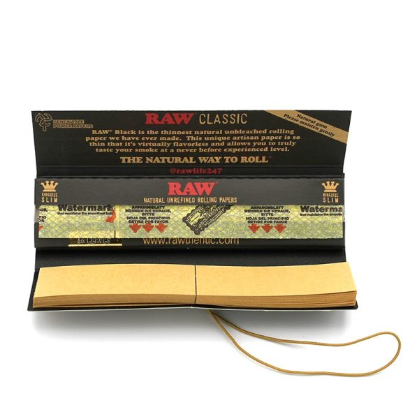 RAW Black Connoisseur Papers King Size Slim Box 24 Hefta á 32 Blatt + Tips Großhandel